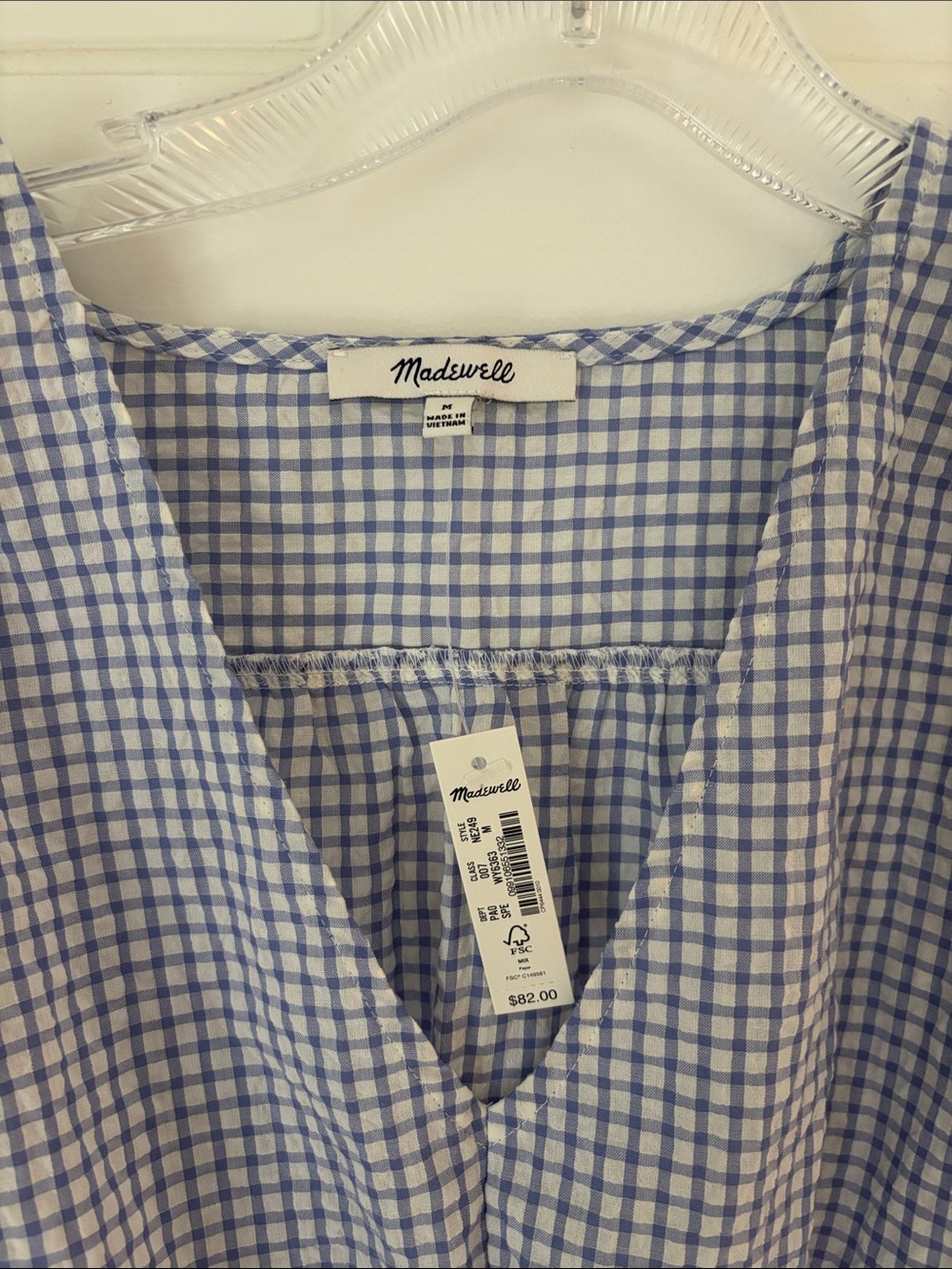 Madewell Light Blue Gingham Smocked Peplum Top - Picture 2 of 8